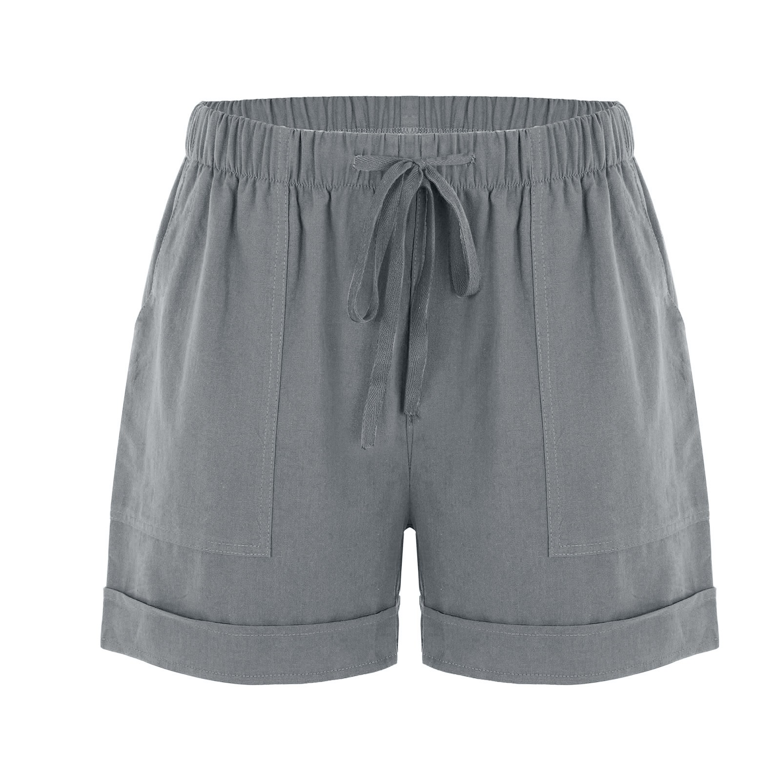 Shorts for Women Shorts Casual Women's Cotton High Waist Casual Pocket Pants Loose Straight Leg Fashion Sports Pants,Gray M